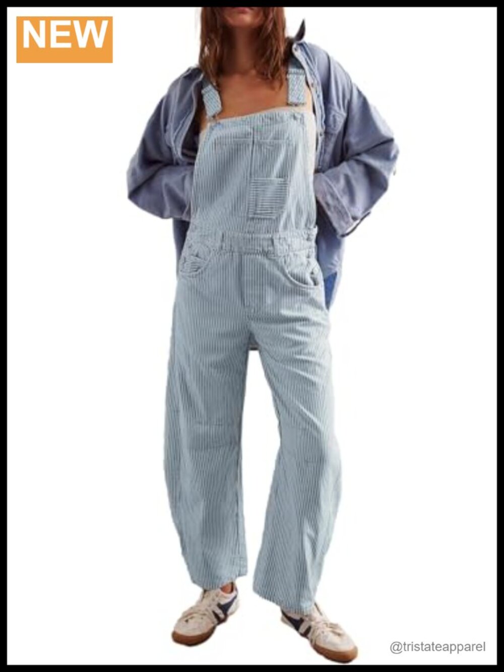 Kedera Striped Bib Overalls Wide Leg Barrel Jumpsuit with Pockets